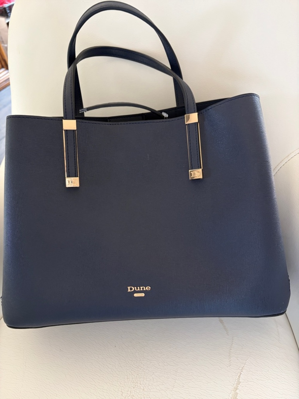 Navy Structured Tote Bag with Gold Hardware DUNE LONDON